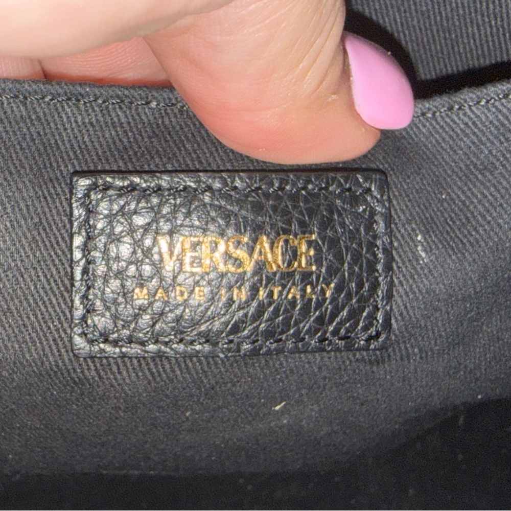 Versace Black Grained Calfskin Leather Virtus Satchel Top Handle Bag Tote Purse - Picture 14 of 15